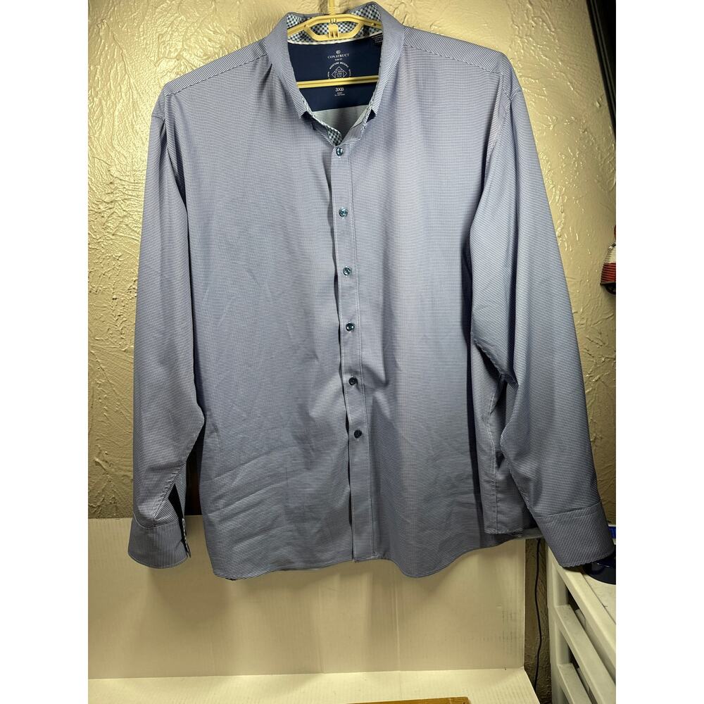 Con.Struct Mens Slim Fit 4-Way Stretch Blue Button Up Shirt Wrinkle-Free 3XB‎